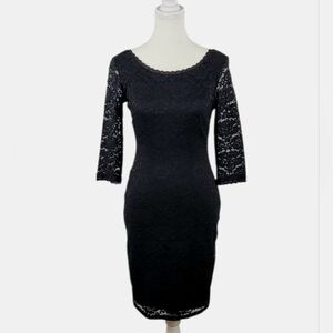 Laundry by Shelli Segal sexy black lace 3/4 sleeve cocktail dress size 0